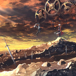 This is a pixiv picture whose title is 無限の剣製.