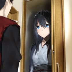 This is a pixiv picture whose title is 帰ったと思ったらクローゼットに隠れていた雪女.