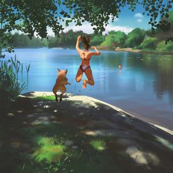 This is a pixiv picture whose title is First swim of the summer.