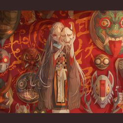 This is a pixiv picture whose title is 面 妖 屋 -根の国底の果て-.