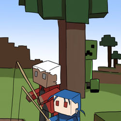 This is a pixiv picture whose title is マイクラで釣りするごつい兄さんたち.