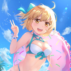 This is a pixiv picture whose title is 水着沖田さん大勝利〜〜！.