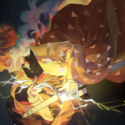 This is a pixiv picture whose title is 我妻善逸 - 壱ノ型 霹靂一閃!.