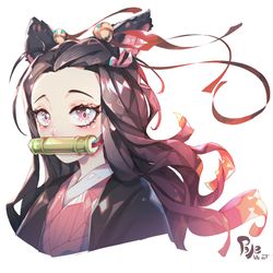 This is a pixiv picture whose title is Cat Cat Nezuko.