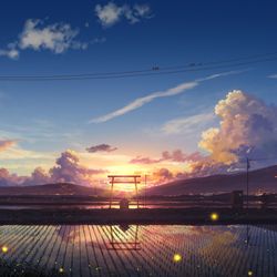 This is a pixiv picture whose title is 新田の夕暮れ.
