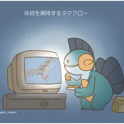 This is a pixiv picture whose title is 台風とヌマクロー.