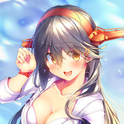 This is a pixiv picture whose title is てーとく、調子はいかがでしょうか？榛名も頑張りますっ！.