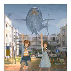 This is a pixiv picture whose title is 【fishman】裱纸 <The dusk line of....