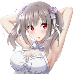 This is a pixiv picture whose title is 神崎さん、少し両手を頭の後ろで組んでもらえますか？.