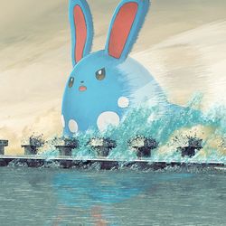 This is a pixiv picture whose title is マリルリ(ダイマックスのすがた).