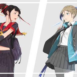 This is a pixiv picture whose title is 赤と青.