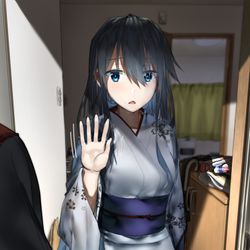 This is a pixiv picture whose title is 家主にいってらっしゃいをする雪女.