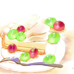 This is a pixiv picture whose title is 梨とぶどうのケーキ.