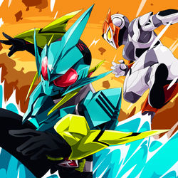 This is a pixiv picture whose title is 『バイティングシャーク！』『ラッシングチーター！』.