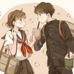 This is a pixiv picture whose title is タピオカミルクティー　青春風味.