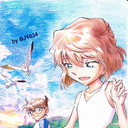 This is a pixiv picture whose title is 夕暮れ浜辺のコ哀ちゃん.