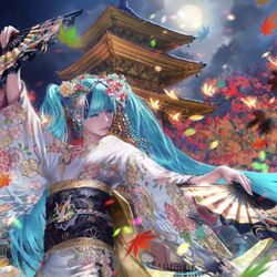 This is a pixiv picture whose title is ミクちゃんの舞 in 京都.
