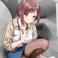 This is a pixiv picture whose title is 書類をひろうOLさん.