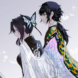 This is a pixiv picture whose title is 鬼滅の刃 Shinobu and Giyuu.