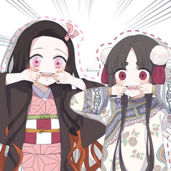 This is a pixiv picture whose title is Nezuko and Mei.
