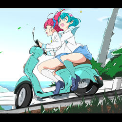 This is a pixiv picture whose title is ベスパ登校ひかるさん＆ララさん.