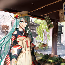This is a pixiv picture whose title is 京都×ミク.