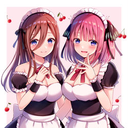 This is a pixiv picture whose title is メイド二乃＆三玖.