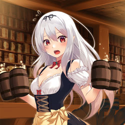 This is a pixiv picture whose title is 異世界酒場で働くハーフエルフちゃん.