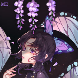 This is a pixiv picture whose title is 胡蝶しのぶ  蟲柱.