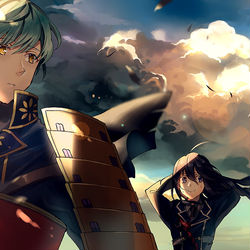 This is a pixiv picture whose title is 斜陽の空.