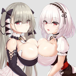 This is a pixiv picture whose title is 白髪赤目おっぱいは一般的にバえる.