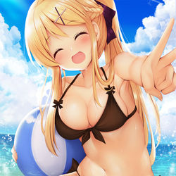 This is a pixiv picture whose title is 海楽しいデーース！！ぶいっ！.