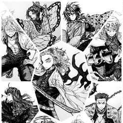 This is a pixiv picture whose title is 白黒柱絵まとめ｡.