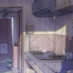 This is a pixiv picture whose title is 廃墟台所.