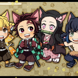 This is a pixiv picture whose title is 鬼滅のにゃいば！.