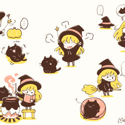This is a pixiv picture whose title is 言うことを聞かない黒猫と見習い魔女.