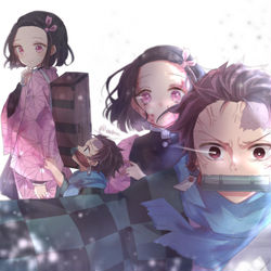 This is a pixiv picture whose title is 竈門 禰豆子 & 竈門 炭治郎.