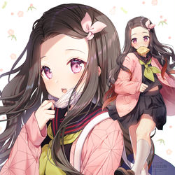 This is a pixiv picture whose title is Nezuko Kick!.
