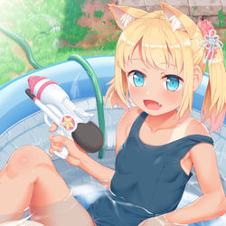 This is a pixiv picture whose title is 水遊びをするお狐さま.
