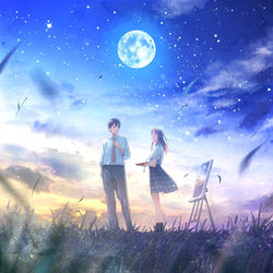This is a pixiv picture whose title is 満月の夜に君を見つける.