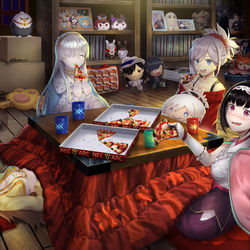 This is a pixiv picture whose title is オタク部屋ピザパーティの様子.