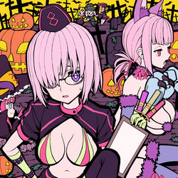 This is a pixiv picture whose title is マシュと婦長さんでハロウィン衣装チェンジ.