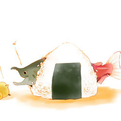 This is a pixiv picture whose title is シャケおにぎり.