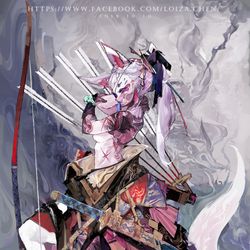 This is a pixiv picture whose title is 狐面紋.