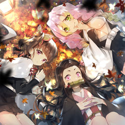 This is a pixiv picture whose title is 紅葉の下.