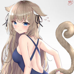 This is a pixiv picture whose title is 水着しっぽ.