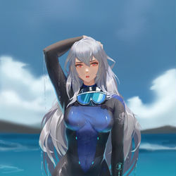 This is a pixiv picture whose title is 明日方舟  自由潜斯卡蒂.