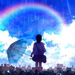 This is a pixiv picture whose title is 雨上がりに歌う.