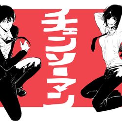 This is a pixiv picture whose title is チェンソーマン+ちょっと進撃.