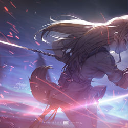 This is a pixiv picture whose title is Arknights/Franka：Thermite Sword.